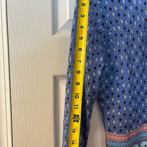 Garnet Hill Patterned Blue Lightweight Cardigan 100% Merino Wool 3/4 Sleeves - Picture 10 of 11